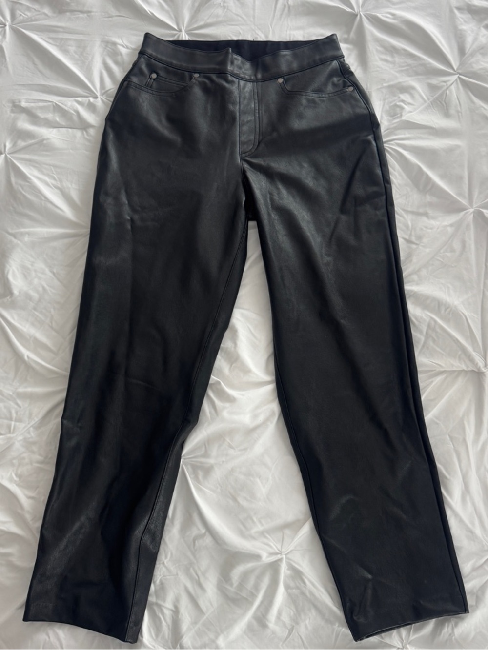 SPANX Black Faux Leather Straight-Leg Pants